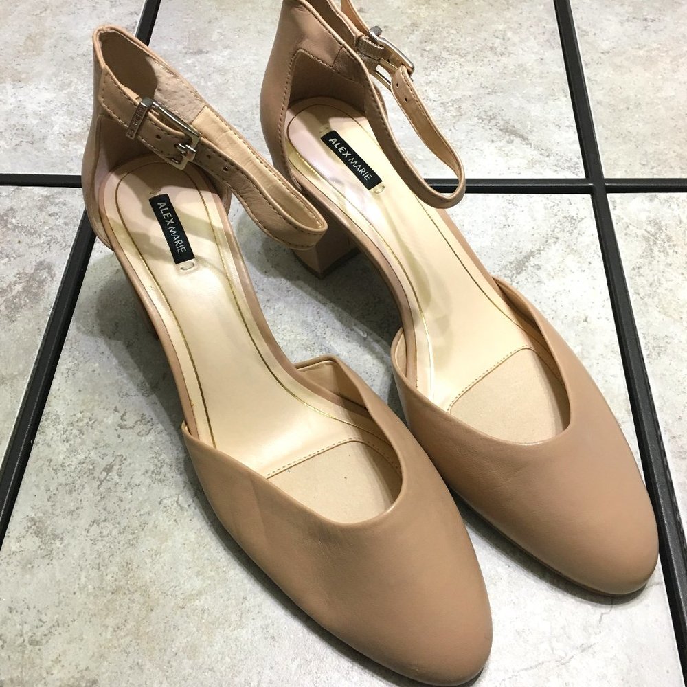 Alex Marie Pumps with Block Heel and Ankle Strap Color Nude Size 12
